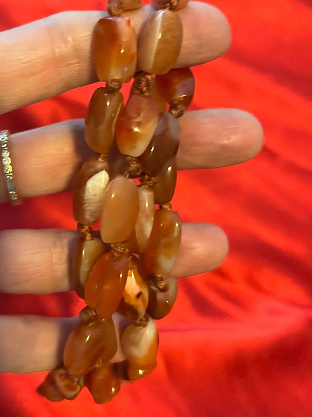 Vintage Hand Knotted Carnelian Agate Polished Tumbled Gemstone Necklace
